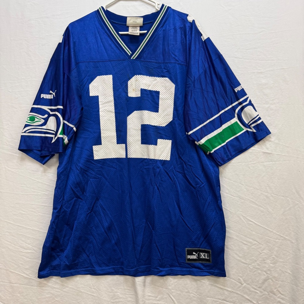 Vintage Puma Seattle Seahawks 12 Fan Jersey Mens XL Blue Mesh NFL Football